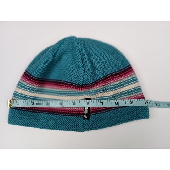 Outdoor Research Multicolor Knit Blue Wool Blend Stripe Beanie Hat Kids 6-12 M/L - Picture 7 of 7